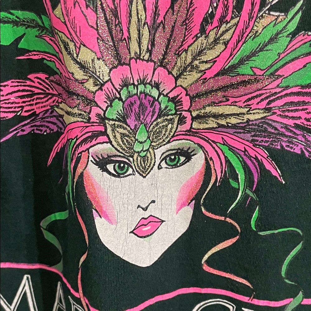 Vintage Mardi Gras Tee vibrant colors with glitter accents- Dark Green XL - Picture 4 of 6